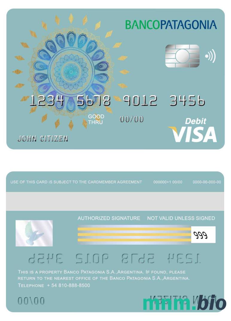 Agentina Banco Patagonia S.A. bank przykład karty visa w formacie PSD